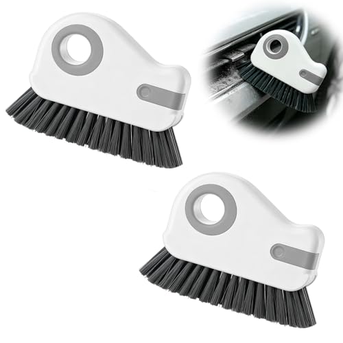 2 PCS 2 in 1 Groove Cleaning Brush, Multifunctional Window Track Cleaner with Hidden Scraper, Hard Bristle Grip Brush Sliding Door Cleaning Tool for Vehicle Home Office (Gray) - color: Gray, 2 Pcs