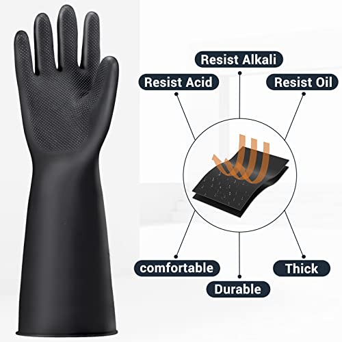 Thick Chemical Resistant Rubber Gloves, 18" Waterproof Cleaning Protective Safety Work Heavy Duty Gloves, Acid/Alkali/Oil Resistant, with Non-Slip Diamond Grip, Black, XL - color: Textured，black+black, size: XL-1Pair