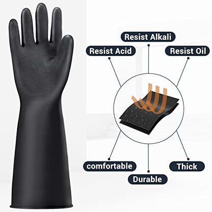 Thick Chemical Resistant Gloves, 3 Pairs 18" Long Anti Slip Diamond Grip Black Waterproof Alkali/Acid/Oil Resistant Reusable Heavy Duty Rubber Gloves for Cleaning, Dishwashing, Gardening - color: Textured，black+black, size: XL-3Pairs