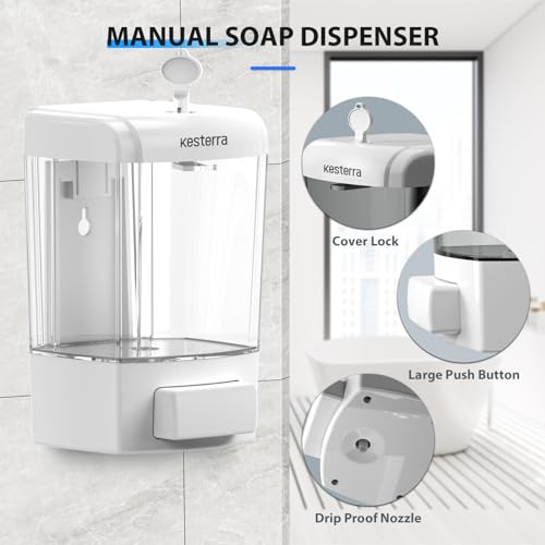 Manual Soap Dispenser, 23.7oz/700ml Wall Mount Soap Dispenser, Large Capacity Kitchen Bathroom Hand Soap Pump, Commercial Refillable Shampoo Shower Gel Lotion Dispenser, White - color: White 700ml