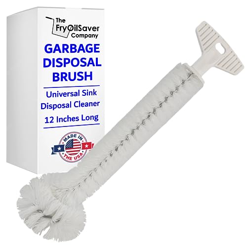Universal Garbage Disposal Cleaner - 12" Long Kitchen Sink & Drain Cleaning Brush - Sturdy T-Grip Handle Disposer Cleaner - Removes Residue & Odor - Easy to Clean - Made in USA - FryOilSaver Co.