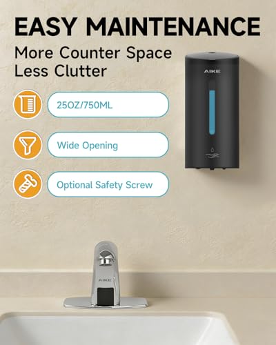 AIKE Classic Automatic Soap Dispenser,25 oz Liquid Wall Mount,MatteBlack Stainless Steel Finish Model AK1205E - color: Matteblack Stainless Steel