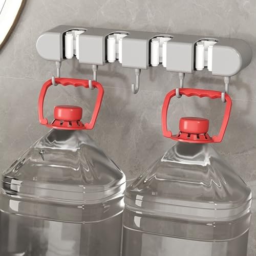 Broom & Mop Holder Wall Mount - 4 Racks & 5 Hooks Storage Organizer for Home, Kitchen, Garage, Garden, Laundry & Bathroom, Space-Saving Utility Rack