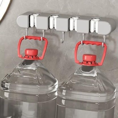 Broom & Mop Holder Wall Mount - 4 Racks & 5 Hooks Storage Organizer for Home, Kitchen, Garage, Garden, Laundry & Bathroom, Space-Saving Utility Rack