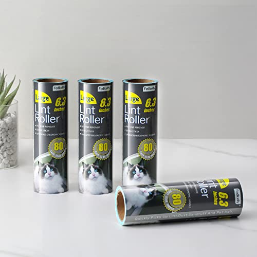 Fedicelly Large Lint Rollers Pet Hair Extra Sticky Refills,Mega Value Set 6.3 inches Wider with 320 Sheets for Cat and Dog Hair Removal,80 Sheets Per Roller - size: 4 Large Refills + 320 Sheets