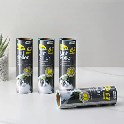 Fedicelly Large Lint Rollers Pet Hair Extra Sticky Refills,Mega Value Set 6.3 inches Wider with 320 Sheets for Cat and Dog Hair Removal,80 Sheets Per Roller - size: 4 Large Refills + 320 Sheets