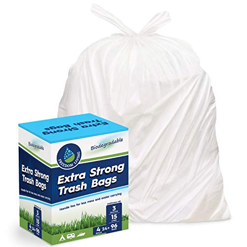 Biodegradable Trash Bags 3 Gallon 96 Count Heavy Duty White Bags with Handle Ties for Garbage in Kitchen, Yard, Lawn, Contractor, Janitorial or Office - size: 1 Count (Pack of 96)