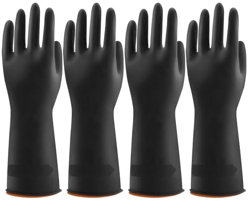 Bamllum 4 Pairs Black Rubber Dishwashing Gloves - Reusable Cleaning Gloves for Kitchen, Household, Anti-Slip, Flexible & Long-Lasting (Medium) - size: Medium