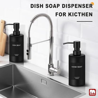 GMISUN Black Soap Dispenser, Hand Soap Dispenser Bathroom, Hand and Dish Dispenser Set for Kitchen, 12 fl oz/350ml Glass Liquid Soap and Lotion Dispensers with Stainless Steel Pump, 2 Pack Refillable - color: Black Bottle + Black Pump, size: 2 Pack - 12oz