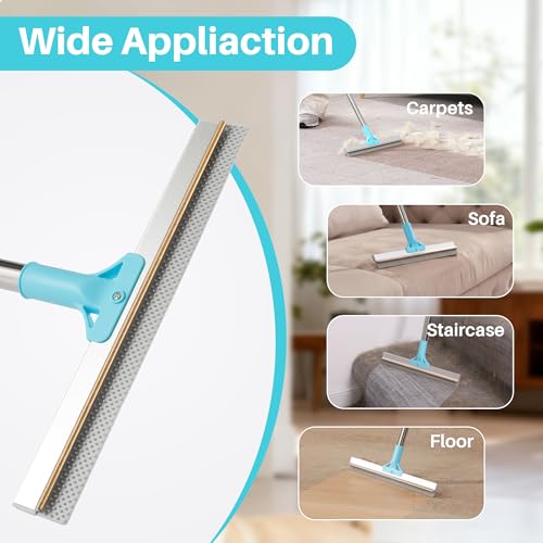 JOYMOOP Carpet Rake for Pet Hair Removal, 63" Adjustable Long Handle Pet Hair Remover, Reusable Cat Dog Hair Carpet Rake with Metal and Silicone Scraper for Rug, Sofa, Cloth - size: 1 PCS[1 Long Handle]