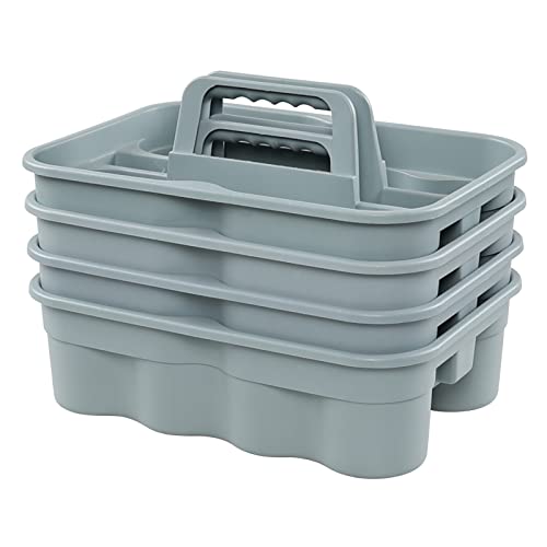 4 Packs Commercial Products Deluxe Carry Caddy, Plastic Cleaning Supplies Caddy with Handle, Gray
