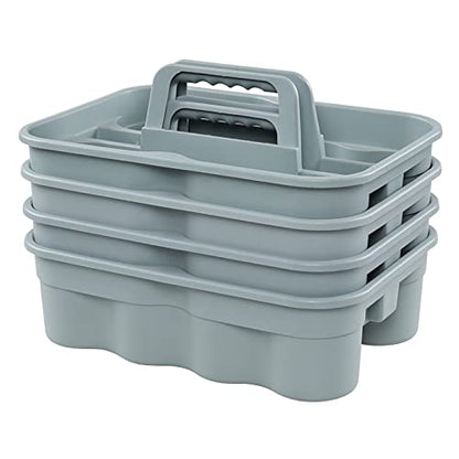 4 Packs Commercial Products Deluxe Carry Caddy, Plastic Cleaning Supplies Caddy with Handle, Gray