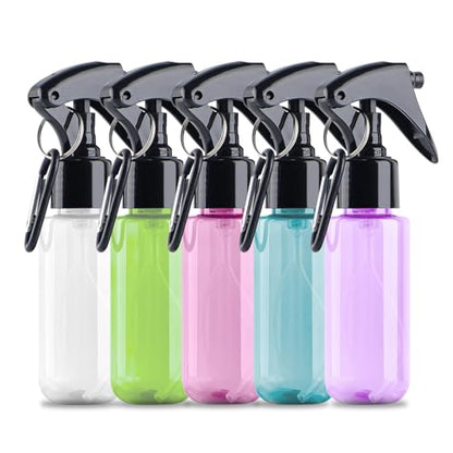 TANSHINE Small Spray Bottle 50ml, Travel Size Mini Mist Water Spray Bottles, Portable Hand Sanitiser Alcohol Fine Spray Bottle, Plastic Refillable Empty Face Mister Spray Bottles with Clip, 2oz/5pcs - color: Colourful2