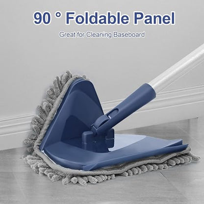 Wall Cleaner Mop with 82" Handle, 360° Rotating Triangle Head and Microfiber Pads, Built-in Squeegee for Ceiling Mop, Baseboard Cleaning and Windows - color: Blue