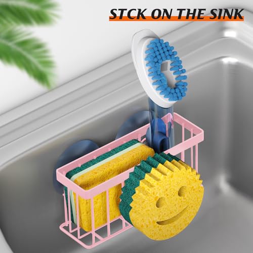 MURLONG Sponge Holder Smiley Face,Sink Caddy,Sink Organizer with 2 Suction Cups/1 Adhesive Strips,Designed for Sponge,Soap,Dish Brush,Scrubber - Pink - color: Pink