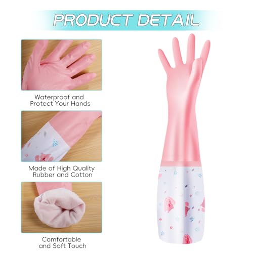 XJMWXHFC 3Pcs Reusable Dishwashing Gloves, Waterproof Long Cuff Non-Slip Household Gloves With Cotton Lined For Laundry, Cleaning, Working, Gardening