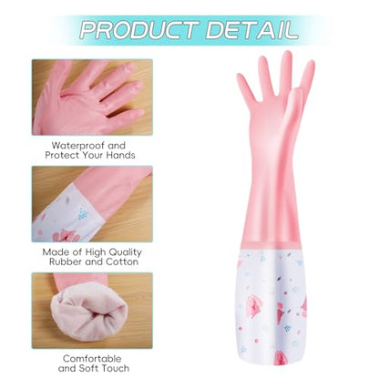 XJMWXHFC 3Pcs Reusable Dishwashing Gloves, Waterproof Long Cuff Non-Slip Household Gloves With Cotton Lined For Laundry, Cleaning, Working, Gardening