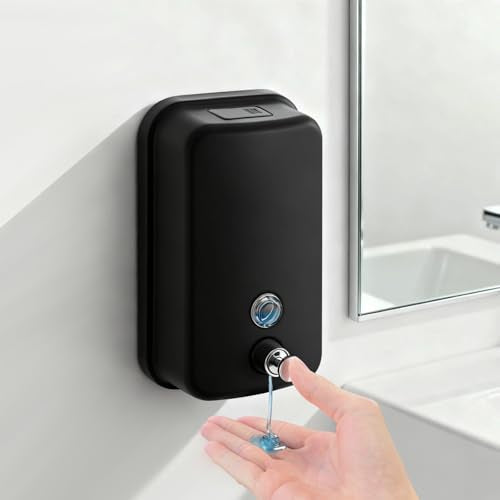RYTOXILO Wall Soap Dispenser 1000ml/34 fl oz Commercial Soap Dispenser Stainless Steel Soap Dispenser Hand Soap Dispenser for Bathroom Kitchen Wall Mounted(Matte Black) - color: Black