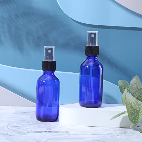 LUFEVRM 2oz Blue Glass Spray Bottles,Empty Small Perfume Travel Refillable Reusable Fine Mister Spray Bottle for Hair,Cleaning Solutions,Aromatherapy and Essential Oil with Extra Nozzle(2 Pack) - color: Blue, size: 2 pack