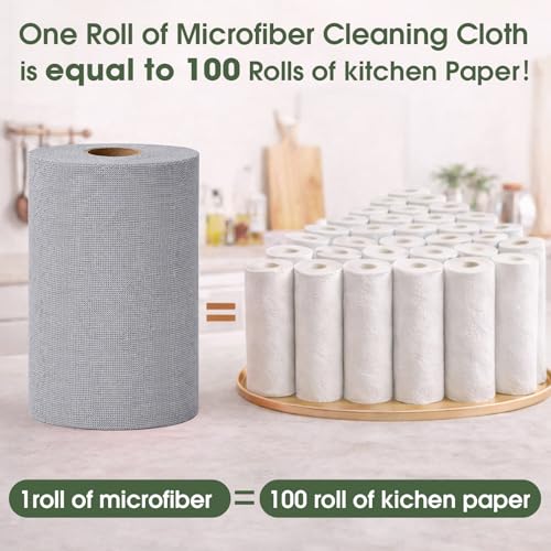Microfiber Cleaning Cloth Roll - 100 Pack Tear Away Microfiber Paper Towels, Reusable, Washable, Scratch-Free, Kitchen Towels for Car, Home, Kitchen, Glass, Dishes(Cloud Gray) - color: Cloud Gray