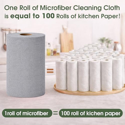 Microfiber Cleaning Cloth Roll - 100 Pack Tear Away Microfiber Paper Towels, Reusable, Washable, Scratch-Free, Kitchen Towels for Car, Home, Kitchen, Glass, Dishes(Cloud Gray) - color: Cloud Gray