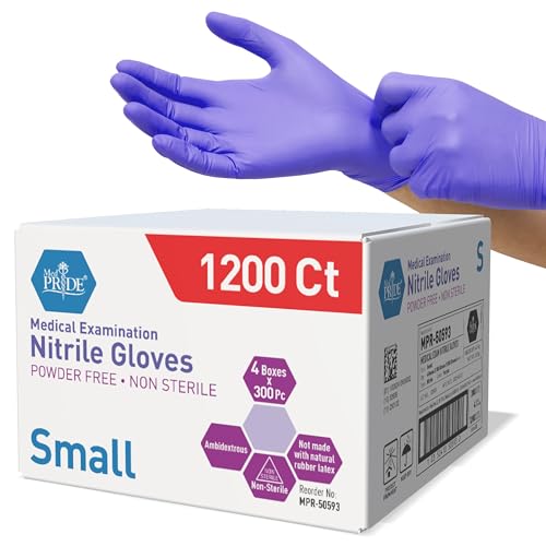 MED PRIDE Nitrile Exam 1200 Count Gloves, Blue Disposable Exam Gloves, Powder-Free Latex-Free, Medical Grade - style: Small Case of 1200