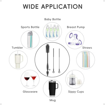 Silicone Cleaning Brush Kit,Water Bottle and Straw Cleaner Brush Set for Tumbler,Baby Bottle,Breast Pump Part,Nipple,Sippy Cup,Glass,Dishwasher Safe,BPA Free,3 Pcs - color: Deep Gray