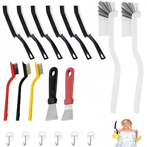 19Pcs Crevice Cleaning Brush Set, Hard Bristle Cleaning Brush，Multi Purpose Gap Brush for Kitchen,Bathroom, Window Tracks,Corner, Sink, Cup. Home Essentials Scrub Cleaning Tools