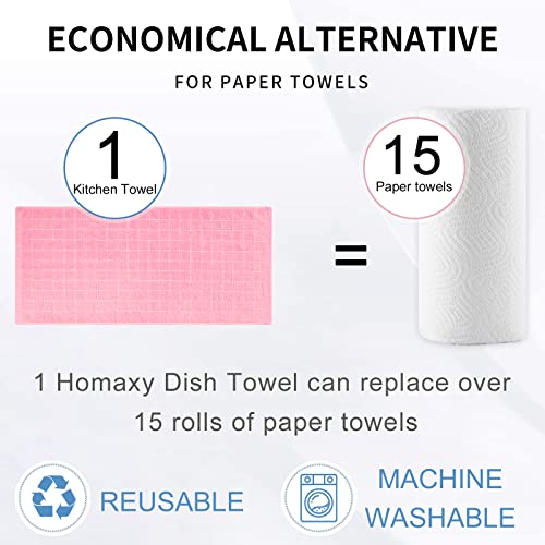 Homaxy 100% Cotton Terry Kitchen Towels(Pink, 13 x 28 inches), Checkered Designed, Soft and Super Absorbent Dish Towels, 4 Pack - color: Pink, size: 13 X 28 - 4 Pack