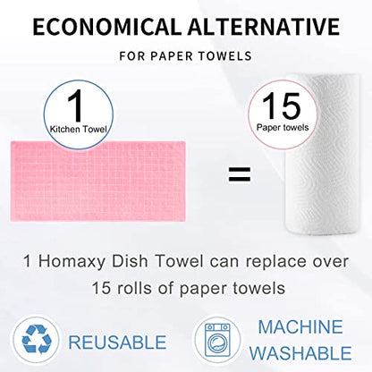 Homaxy 100% Cotton Terry Kitchen Towels(Pink, 13 x 28 inches), Checkered Designed, Soft and Super Absorbent Dish Towels, 4 Pack - color: Pink, size: 13 X 28 - 4 Pack
