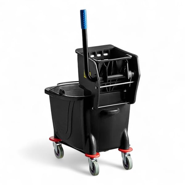 Black 35-Quart Commercial Mop Bucket with Side-Press Wringer – Heavy-Duty Cleaning System for Restaurants, Hotels, Schools, Offices, and Industrial Floor Maintenance - color: Black