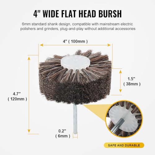 Bacar Non-Scratch Horsehair Polishing Wheel Brush with 1/4" Hex Shank, Soft Natural Bristle Buffing Wheel for Drill & Rotary Tool, Ideal for Wood Carving, Jewelry, Waxing & Delicate Surface Polishing - style: Flat Head