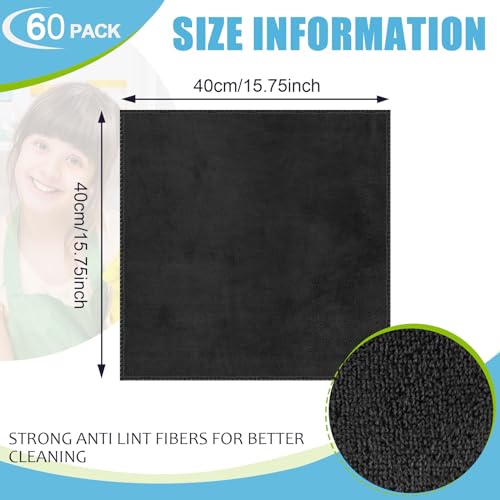 Nuenen Microfiber Cleaning Cloths for Cars 16 x 16 Inch Ultra Absorbent Car Towels Drying Reusable Cleaning Supplies House Kitchen Window Microfiber Towel(Black,60 Pcs) - color: Black