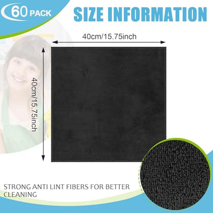 Nuenen Microfiber Cleaning Cloths for Cars 16 x 16 Inch Ultra Absorbent Car Towels Drying Reusable Cleaning Supplies House Kitchen Window Microfiber Towel(Black,60 Pcs) - color: Black