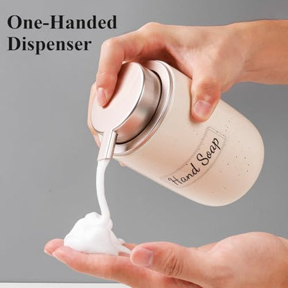 BosilunLife Foaming Soap Dispenser Set - Apricot Ceramic Foam Hand Soap Dispenser 12oz with Rust Proof Pump, Easy Pressing & Refillable,4Pcs Clear Stickers for Kitchen, Bathroom - 2 Pack - color: Apricot-foam Pump