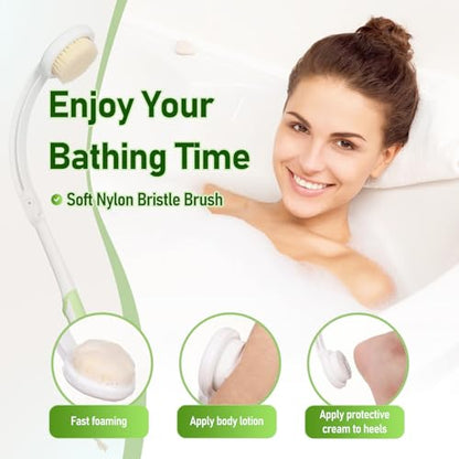 Fanwer 3 in 1 Lotion Applicator for Back Self Elderly & Back Bath Brush for Shower for Men and Women with Long Handle, 18.9in Curved Long Handled Shower Body Brush, Back Scrubber for Shower - size: 1pc 18.9"