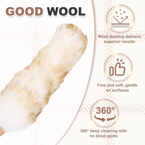 uxcell Wool Duster, 24.4" Natural Feather Cleaner Household Cleaning Duster with Solid Wooden Handle for Cleaning Fans Window Blinds Shelves Furniture, White Coffee - color: White Coffee, size: 24.4"