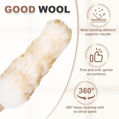 uxcell Wool Duster, 24.4" Natural Feather Cleaner Household Cleaning Duster with Solid Wooden Handle for Cleaning Fans Window Blinds Shelves Furniture, White Coffee - color: White Coffee, size: 24.4"