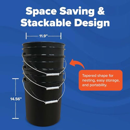 ePackageSupply 5 Gallon Bucket - Food Grade Bucket, Metal Handle Grip, BPA-Free, Heavy-Duty 90 Mil HDPE Plastic Pail, Stackable Utility Container, Made in USA, Lid Not Included, Black, 12 Packs - color: Black, size: 12 Packs