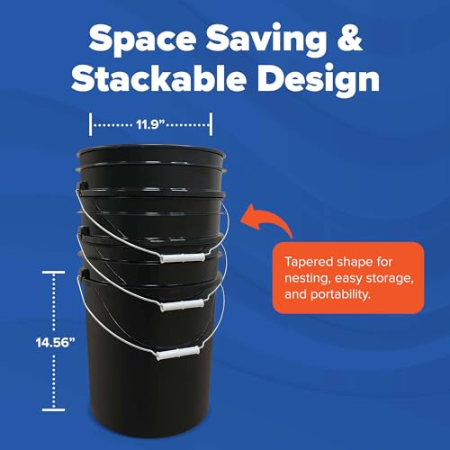ePackageSupply 5 Gallon Bucket - Food Grade Bucket, Metal Handle Grip, BPA-Free, Heavy-Duty 90 Mil HDPE Plastic Pail, Stackable Utility Container, Made in USA, Lid Not Included, Black, 120 Packs - color: Black, size: 120 Packs