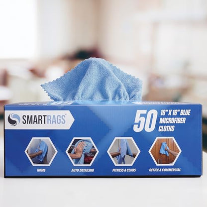Arkwright Smart Rags Microfiber Cleaning Cloths, Pack of 50 in a Box, Lint Free 215 GSM Reusable Towels for Auto, Office and Household Cleaning, 16 x 16 in, Blue - color: Blue, size: 16 x 16 in