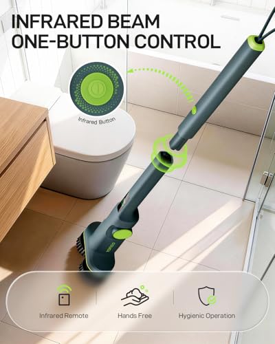 Electric Cleaning Brush, Dual Head Power Brush Scrubber with Infrared Control, 8-in-1 Cordless Power Scrubber for Bathroom & Shower, Electric Scrubber with Adjustable Handle for Bathtub, Tile, Floor