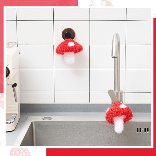 Breling 6 Pieces Mushroom Shape Dish Sponge Dual Sided Non Scratch Dish Washing Scrubbers, Reusable Household Cleaning Kitchen Tools for Dishwashing Washing Dishes Cookware - style: Mushroom