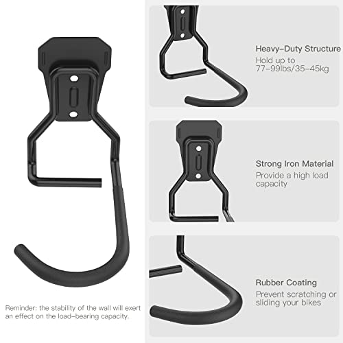 Housolution Bike Wall Mount with Fixed Hook, [2 Pack] Heavy Duty Bike Storage Rack, Bike Rack Vertical Stand for Garage - Easily Hang/Detach - with Screws Iron Bike Hanger Brackets - size: 2 PCS