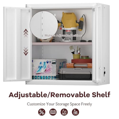 Metal Wall Cabinet,Garage Wall Mounted Cabinets,Steel Locking Cabinet,Metal Wall Cabinets for Office,Wall Cabinets with Doors and Shelves,Garage Cabinets for Home,Basement - color: 28"h-wall Cabinet / White