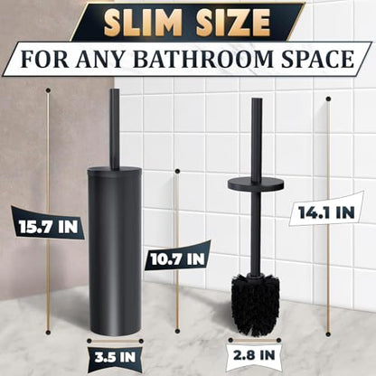 Black Toilet Brush and Holder Set - Scratch Resistant Black Toilet Bowl Brush and Holder with Soft Bristles Replaceable Head, Protection from Splashes, and Compact Design - for Effective Cleaning - color: Black