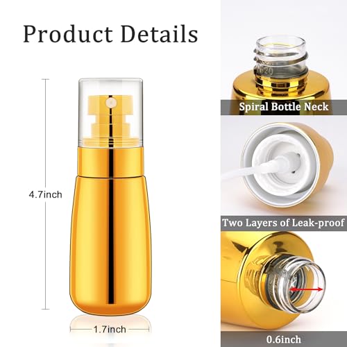 Cosywell Travel Spray Bottle 3 Pack 2oz 60ml Leak Proof TSA Approved Fine Mist Spray Bottle Empty Plastic Refillable Containers for Hair Perfume Toners Rose Water Cosmetics(Gold+Pink+Clear) - color: Gold+Pink+Clear, size: 2 oz