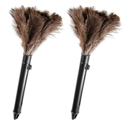 Retractable Feather Duster-Genuine Ostrich Feathers,Anti-Static,Reusable Eco-Friendly Handheld Cleaning for Keyboard,Home,Car,Office(10 to 15 Inches) 2 Pack - color: Natural-15in-stylea-2pcs