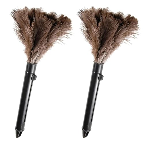 Retractable Feather Duster-Genuine Ostrich Feathers,Anti-Static,Reusable Eco-Friendly Handheld Cleaning for Keyboard,Home,Car,Office(10 to 15 Inches) 2 Pack - color: Natural-15in-stylea-2pcs