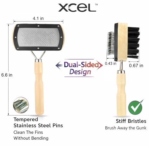 HVAC Coil Cleaning Brush & Fin Comb Tool, Dual-Sided AC Coil Cleaner Brush for Evaporator and Condenser Coils, Mini Split, Window AC and Outdoor Condenser, Stainless Steel Pins with Soft Bristles
